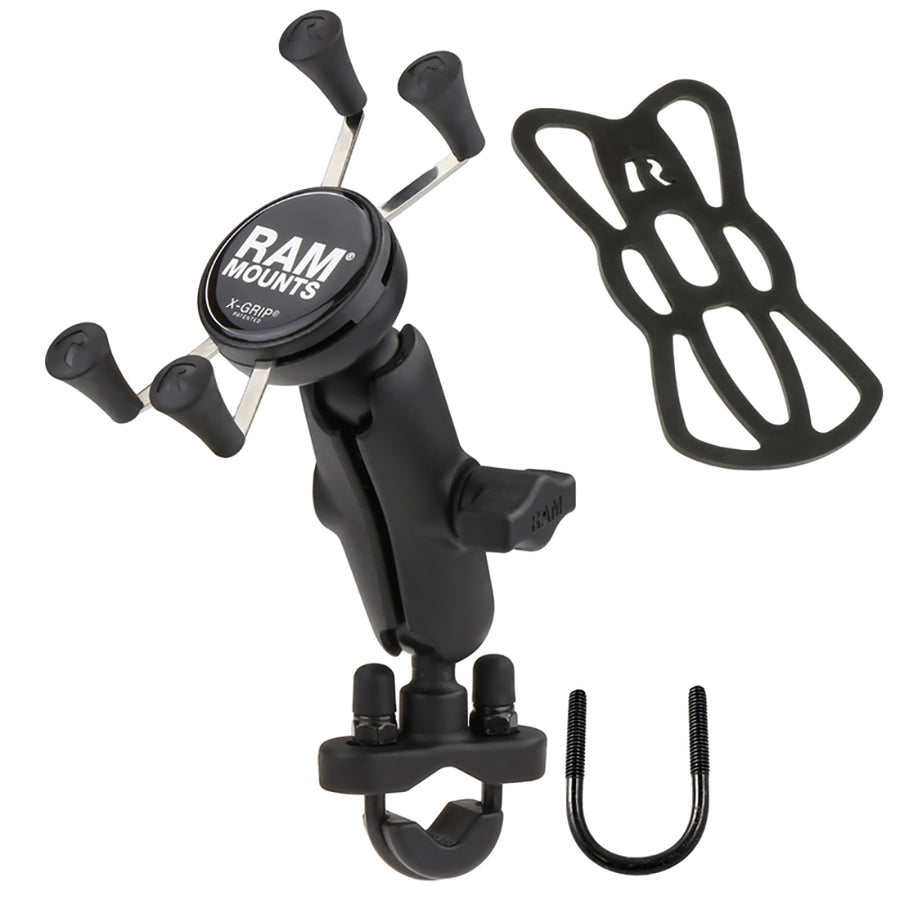 RAM Mount Handlebar Rail Mount wZinc Coated UBolt Base and Universal XGrip CelliPhone Cradle RAMB149ZUN7U