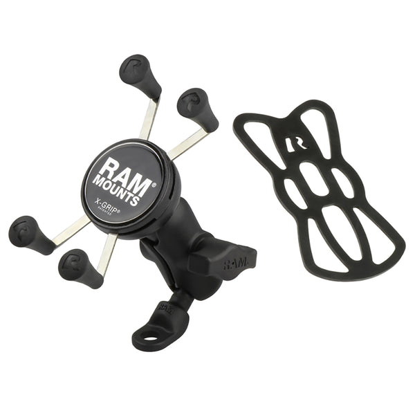 RAM Mount 9mm Angled Base Motorcycle Mount wShort Double Socket Arm  Universal XGrip CelliPhone Cradle RAMB272AUN7