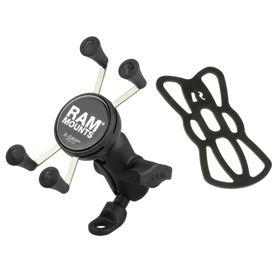 RAM Mount 9mm Angled Base Motorcycle Mount wShort Double Socket Arm  Universal XGrip CelliPhone Cradle RAMB272AUN7