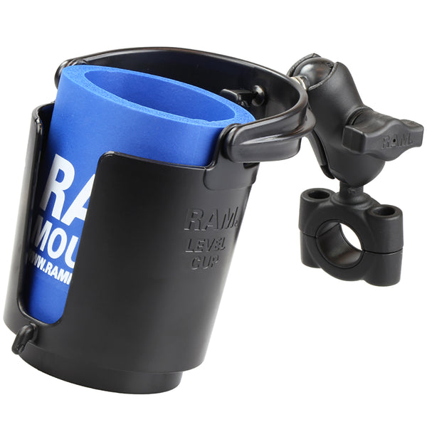 RAM Mount RAM Torque 34  1 Diameter HandlebarRail Base with 1 Ball SHORT Arm and Level Cup RAMB408751A132U