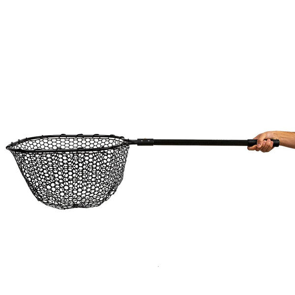 16” x 19” Landing Net with 24” Long Telescoping Handle and Rubber Netting, Black